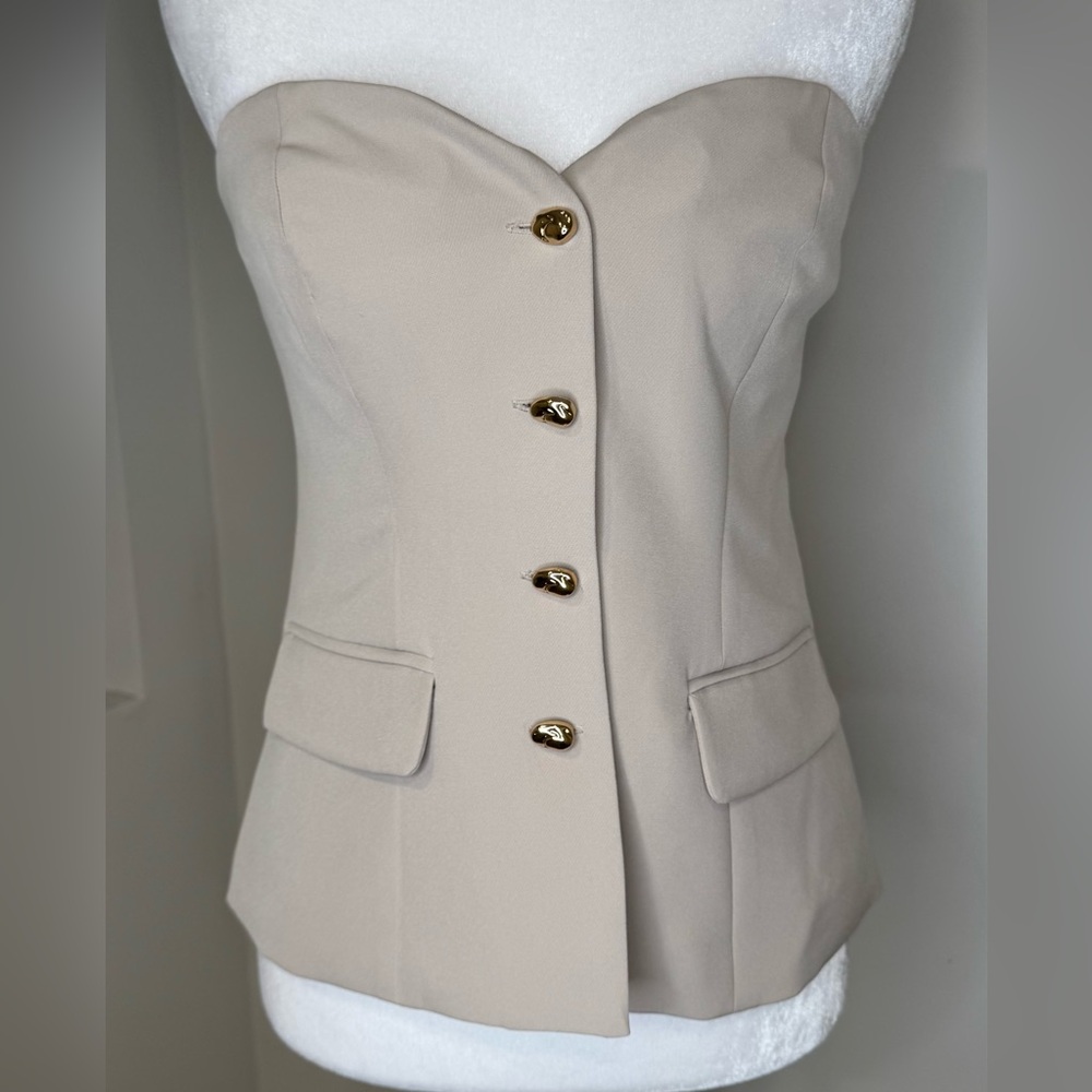 NWT Sincerely Jules Strapless Gold Button Front Corset Top Beige Size M